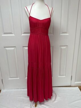 Unsubscribed Cranberry Red Crinkled Ruched Maxi Dress - Size XS.